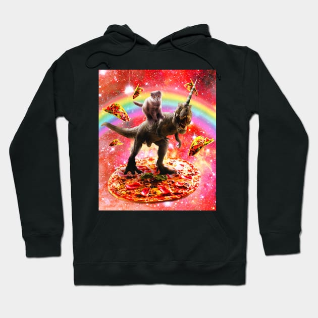 Space Cat Riding Dinosaur Unicorn - Pizza & Taco Hoodie by Random Galaxy